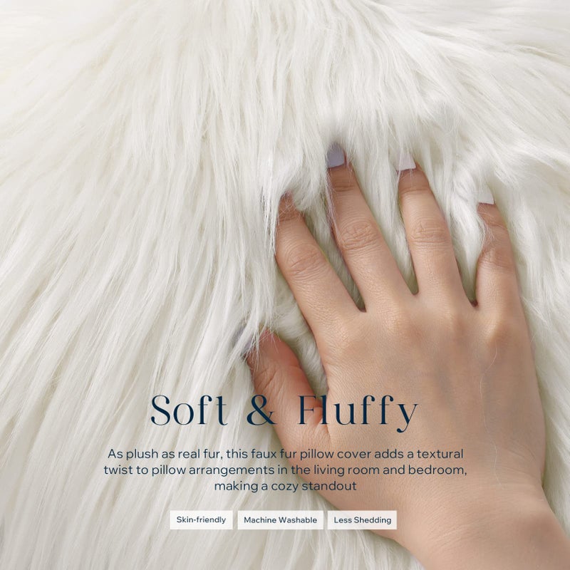 Phantoscope Faux Fur Solid Decorative Pillow Cover Fluffy Throw Pillow Mongolian Luxury Fuzzy Pillow Case Cushion Cover for Bedroom and Couch, Off-White 26 x 26 Inches, Pack of 1 - Image 2